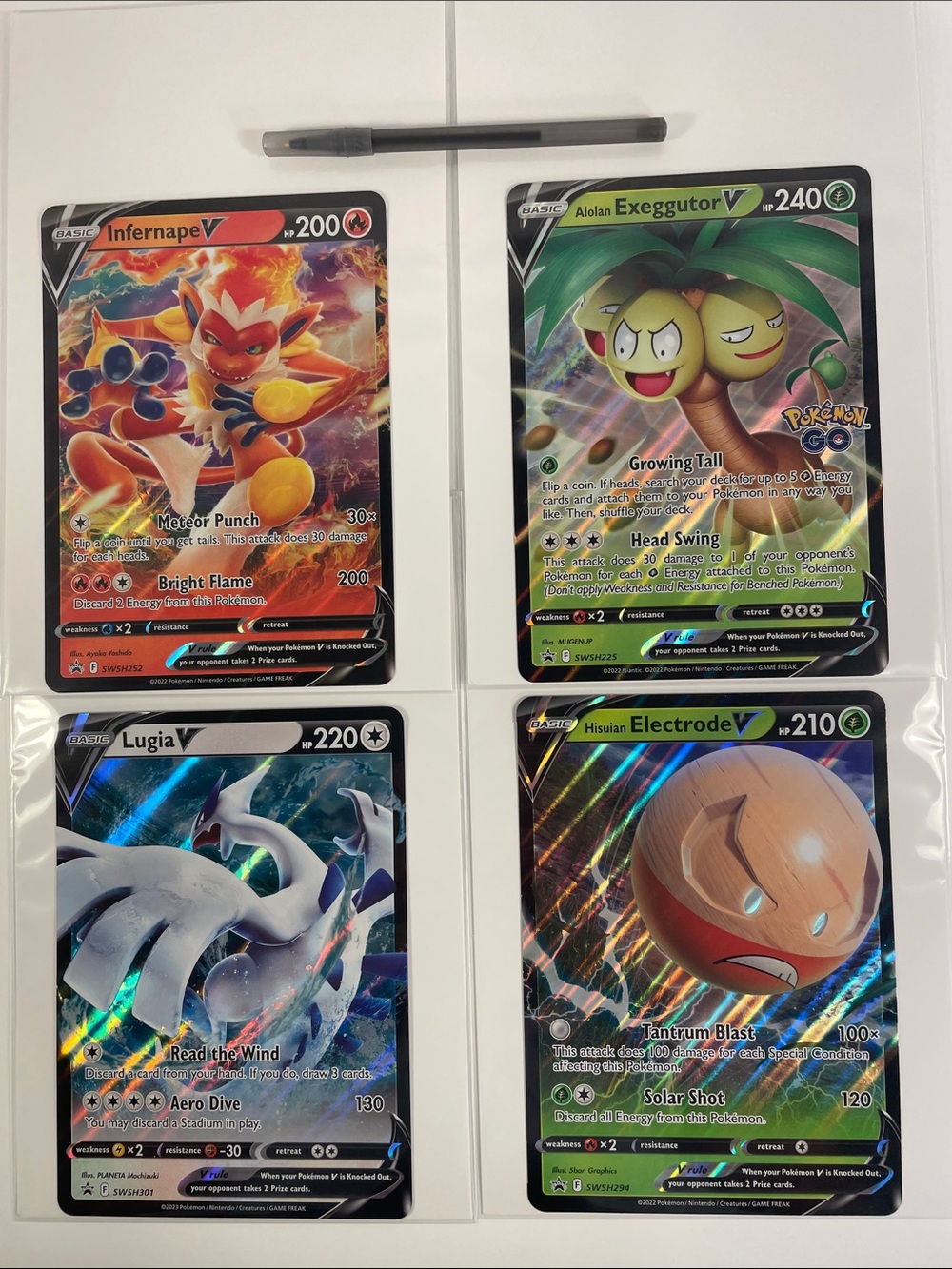 Jumbo Pokemon V Cards— Hisuian Electrode, Alolan Exeggutor, Lugia and Infernape